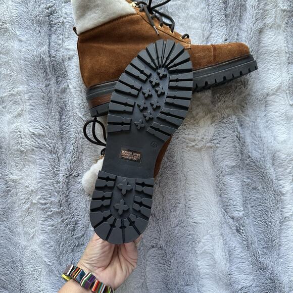 NAPOLEONI Suede Lace Up Ankle Boots With Fur Shearling Trim 10 10.5 41 $445 - Picture 7 of 11